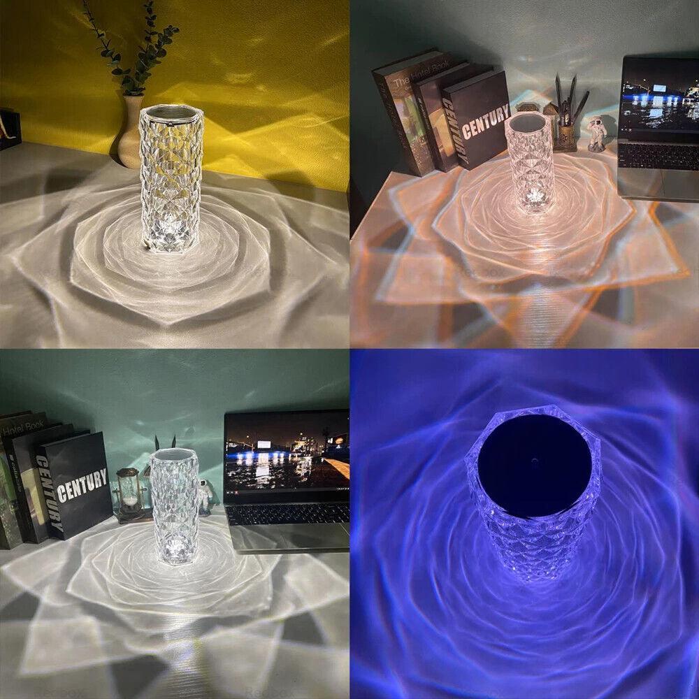 Crystal Table Lamp With Rose Diamond Touch LED Light Suitable For Universal Use, 3 or 16 Color, USB Powered.