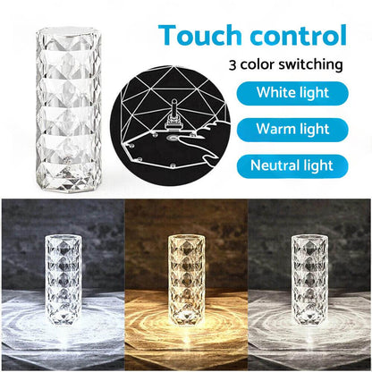 Crystal Table Lamp With Rose Diamond Touch LED Light Suitable For Universal Use, 3 or 16 Color, USB Powered.