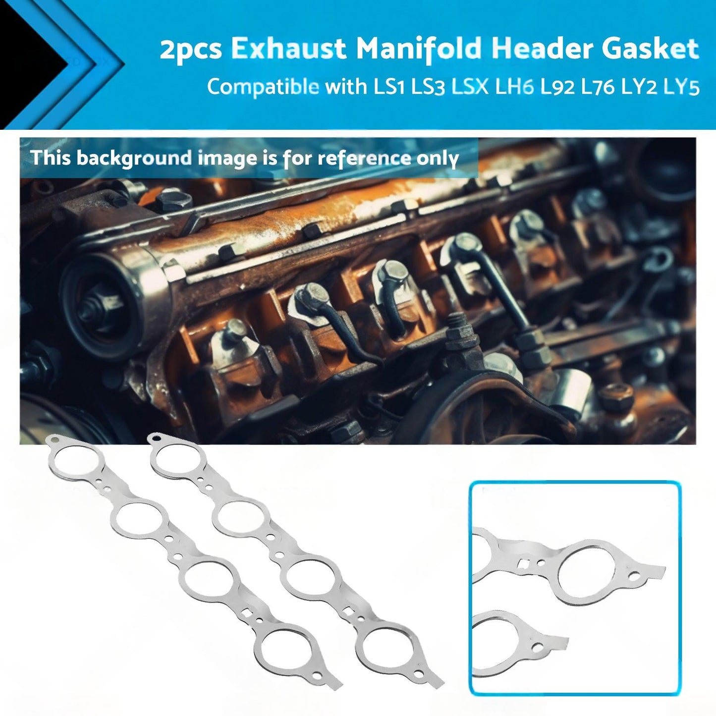 2PCS Exhaust Manifold Gasket Multi-Layer Steel Header Suitable For LS1 LS3 LSX.