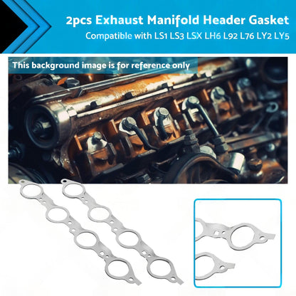 2PCS Exhaust Manifold Gasket Multi-Layer Steel Header Suitable For LS1 LS3 LSX.