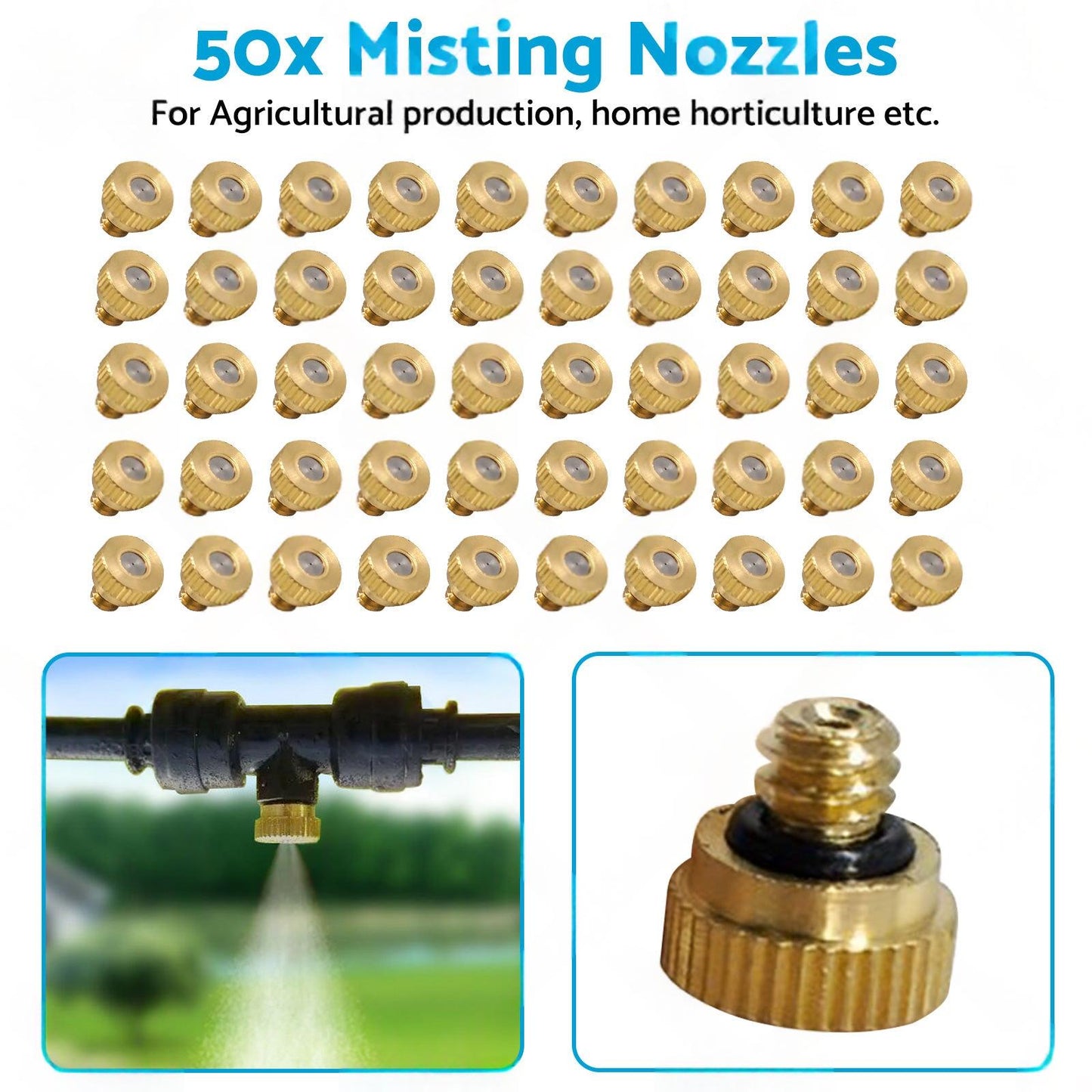 50x Brass Misting Nozzles 0.024 inch Suitable For Cooling System Water Mister Sprinkle.