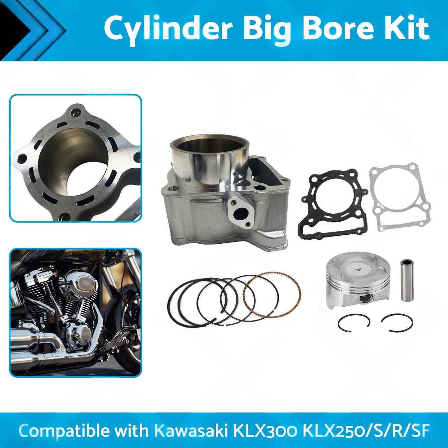 78mm Cylinder Big Bore Kit Suitable For Kawasaki KLX300 / KLX250 S / R / SF 1993-2014.
