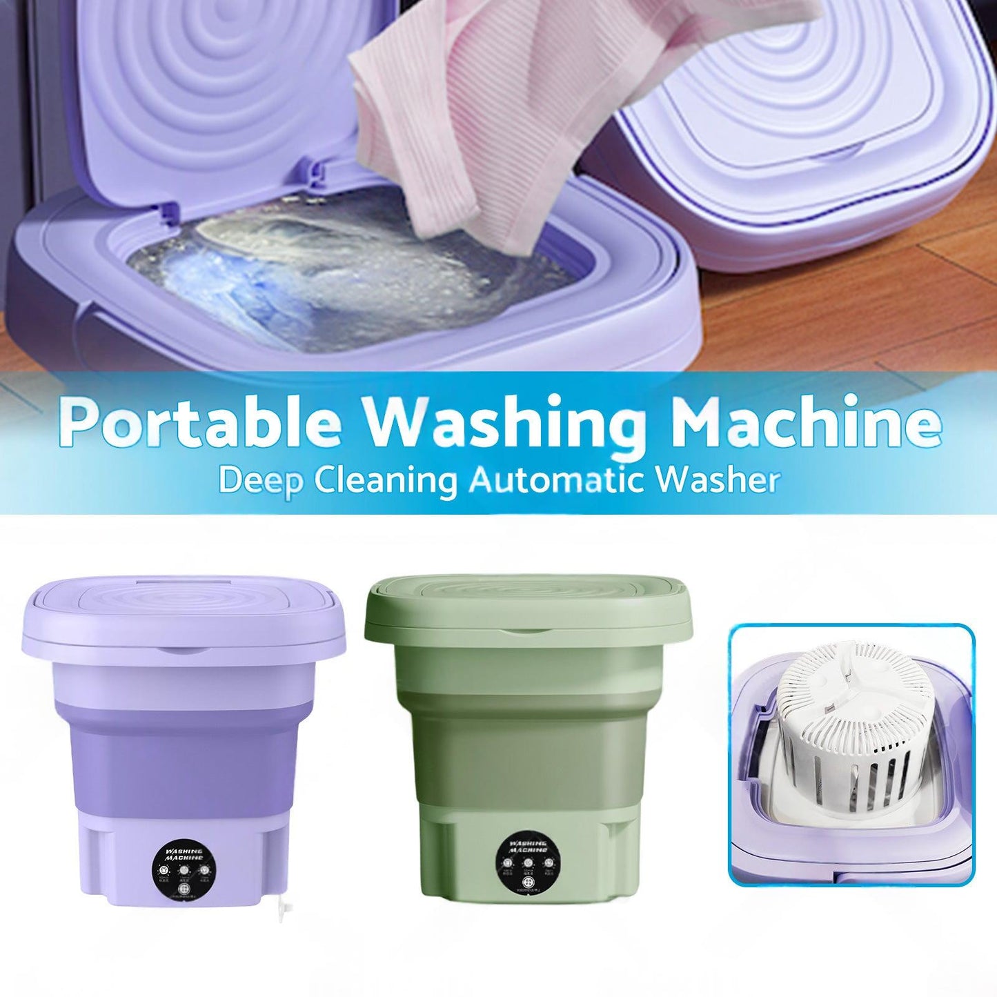 8L Foldable Portable Washing Machine with 3 Modes Deep Cleaning Automatic Washer 240V.