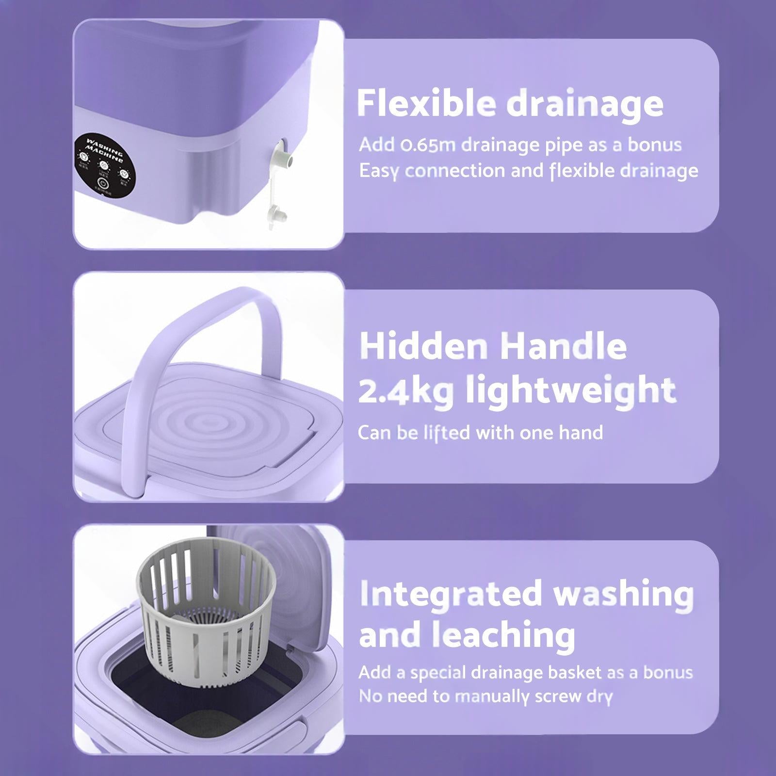 8L Foldable Portable Washing Machine with 3 Modes Deep Cleaning Automatic Washer 240V.