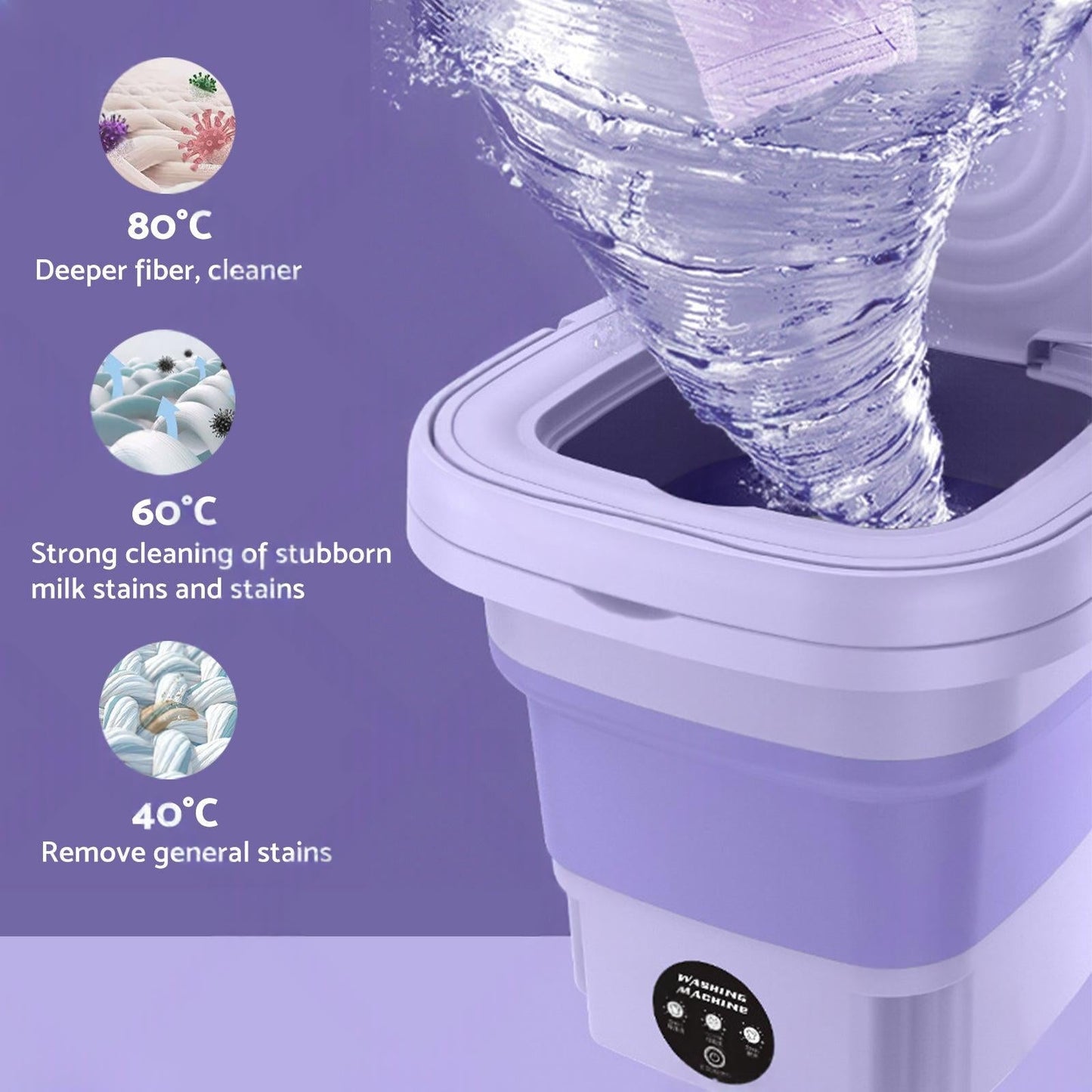 8L Foldable Portable Washing Machine with 3 Modes Deep Cleaning Automatic Washer 240V.