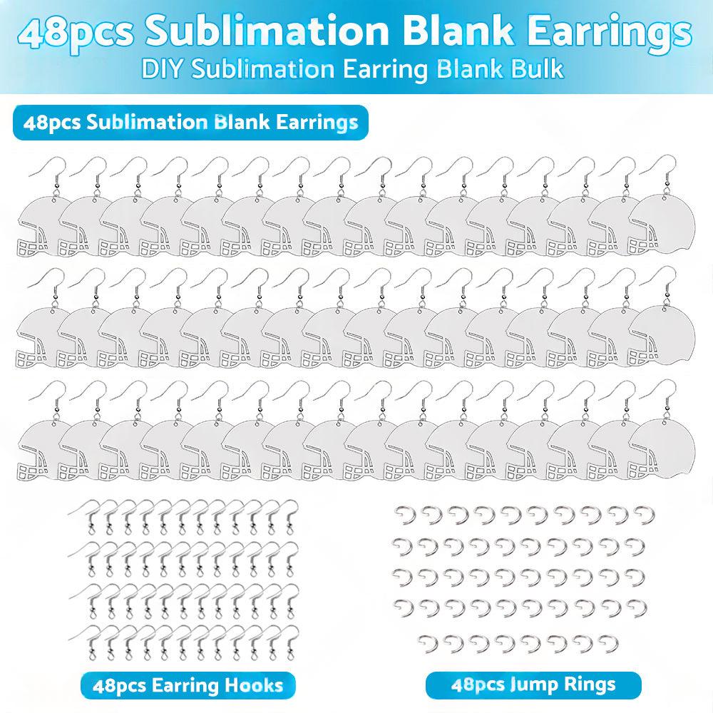 48PCS Sublimation Helmet Earring Blank MDF Double-Sided w  Hook and Jump Ring.