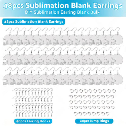48PCS Sublimation Helmet Earring Blank MDF Double-Sided w  Hook and Jump Ring.