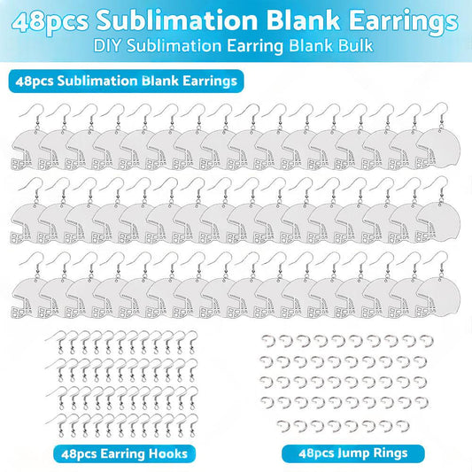 48PCS Sublimation Helmet Earring Blank MDF Double-Sided w  Hook and Jump Ring.