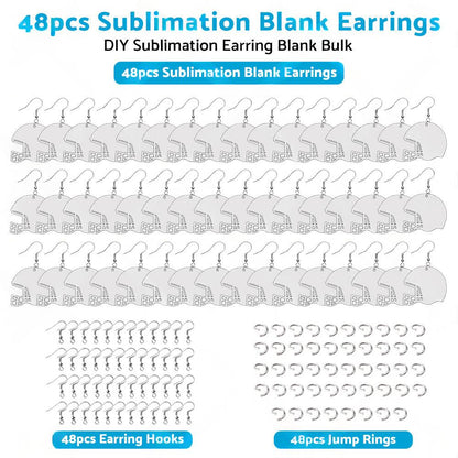 48PCS Sublimation Helmet Earring Blank MDF Double-Sided w  Hook and Jump Ring.