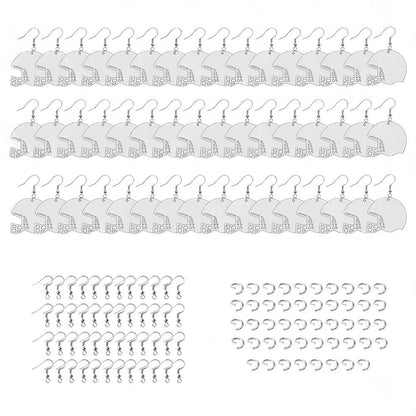 48PCS Sublimation Helmet Earring Blank MDF Double-Sided w  Hook and Jump Ring.