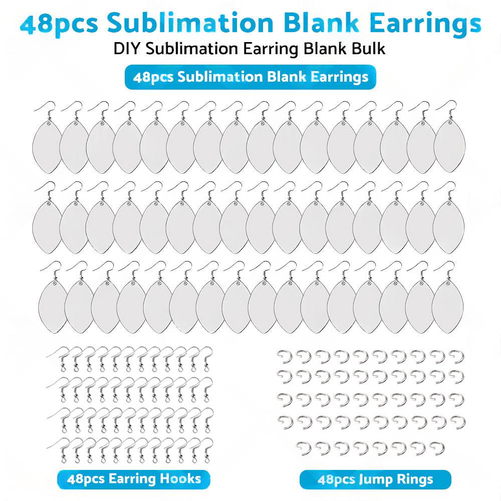 48PCS Sublimation Blank MDF Rugby Earring Double-Sided w  Hook and Jump Ring DIY.