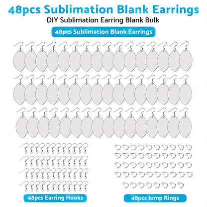 48PCS Sublimation Blank MDF Rugby Earring Double-Sided w  Hook and Jump Ring DIY.