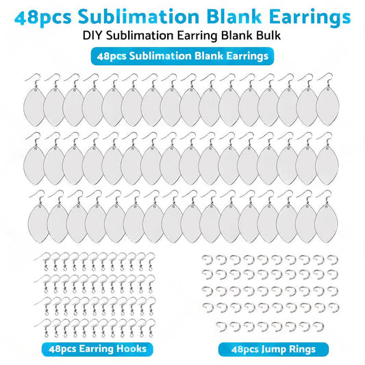 48PCS Sublimation Blank MDF Rugby Earring Double-Sided w  Hook and Jump Ring DIY.