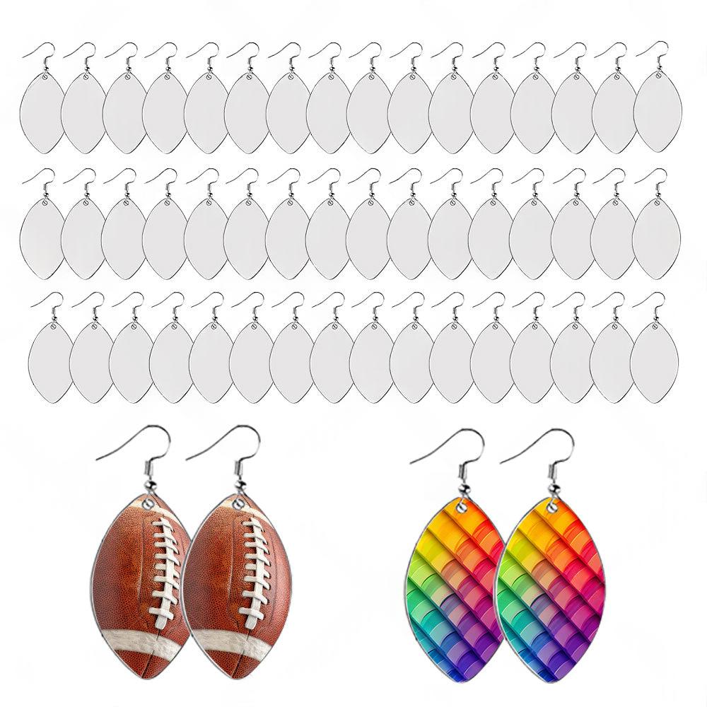 48PCS Sublimation Blank MDF Rugby Earring Double-Sided w  Hook and Jump Ring DIY.