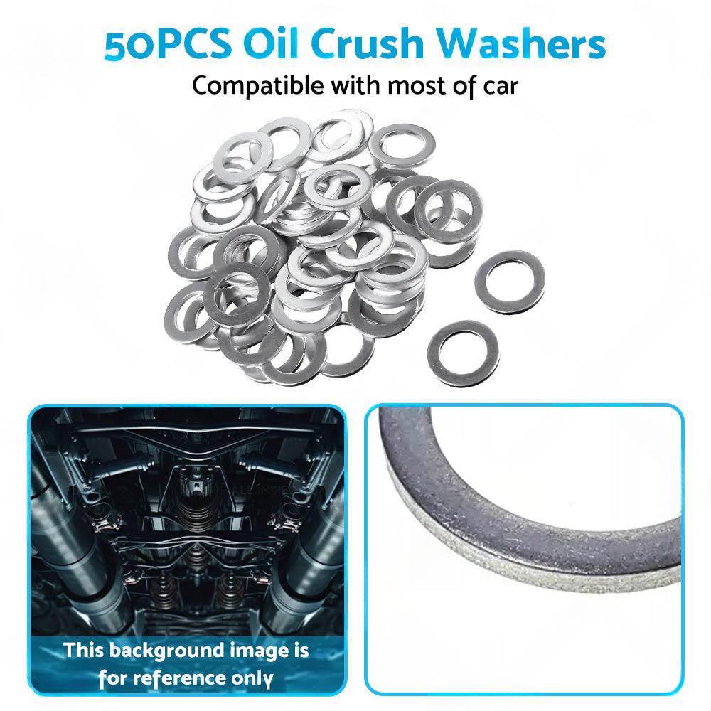 50PCS Car Engine Oil Crush Washers Drain Plug Gaskets ID 14mm , OD 22mm Aluminum.