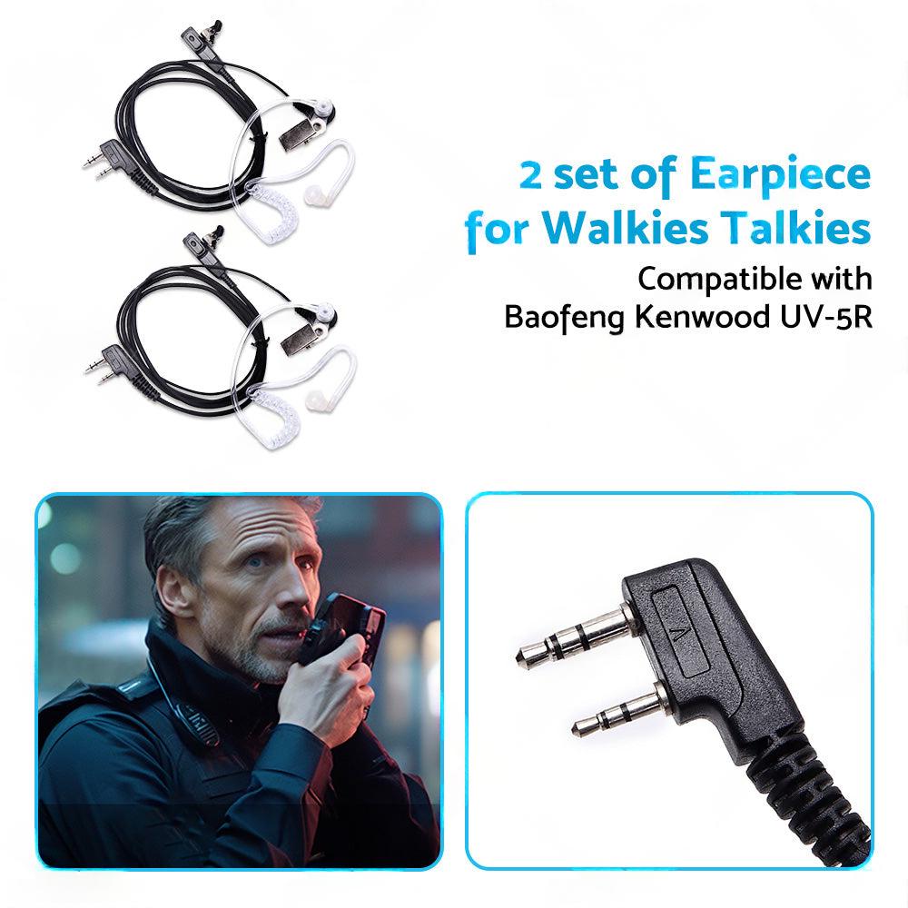 2PCS Covert Acoustic Tube Earpiece Headset Mic Suitable for Baofeng Kenwood.