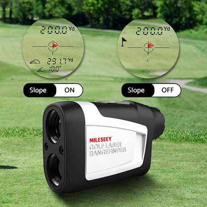 Mileseey 600M Golf Laser Range Finder with Slope On Off Flagpole Lock Vibration.