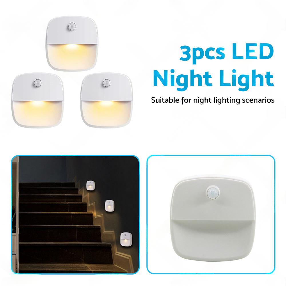3 PCS Cordless Battery-Powered LED Night Light Motion Sensor Light-Warm White.