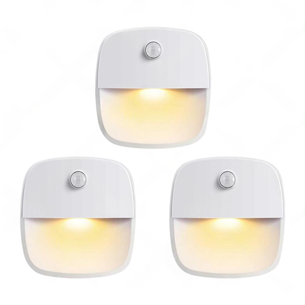 3 PCS Cordless Battery-Powered LED Night Light Motion Sensor Light-Warm White.