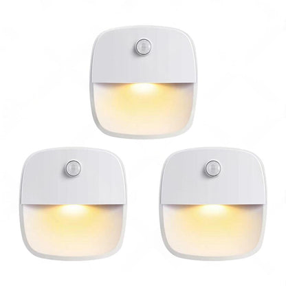3 PCS Cordless Battery-Powered LED Night Light Motion Sensor Light-Warm White.