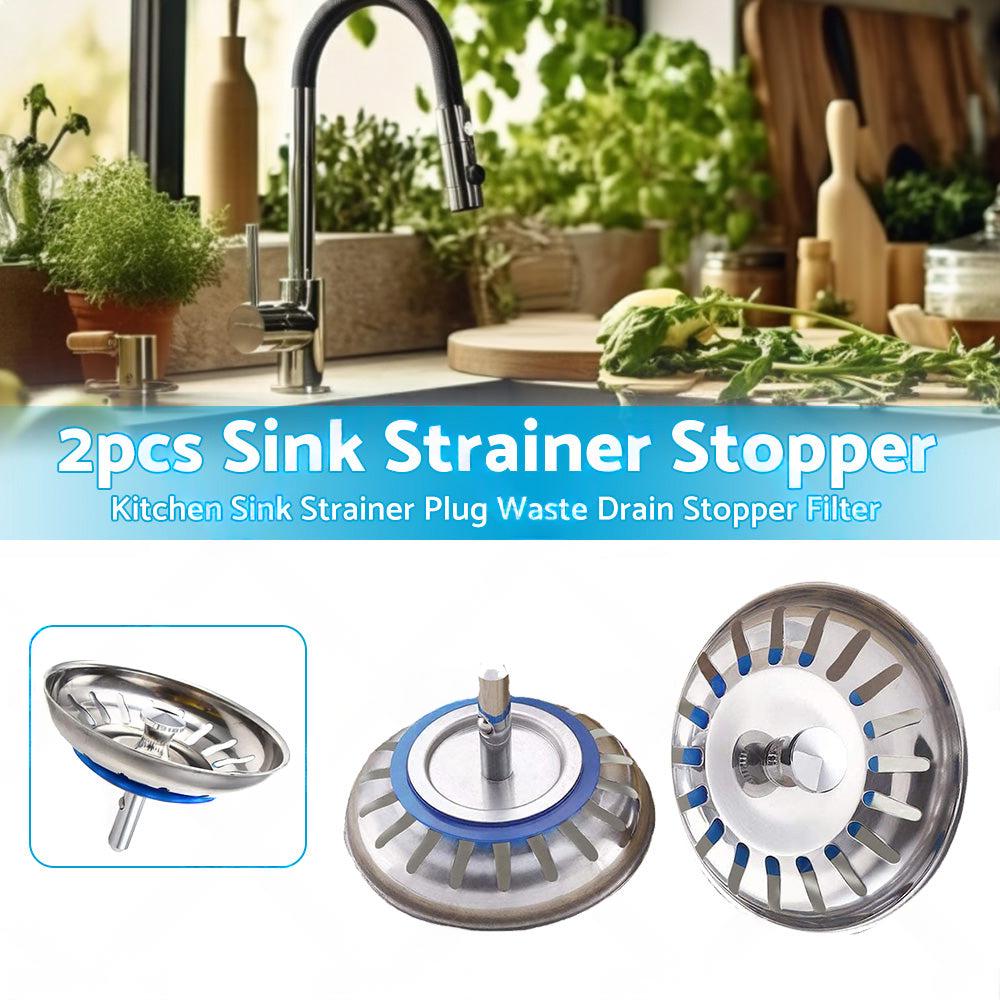2PCS Kitchen Sink Strainer Plug Waste Drain Stopper Filter Stainless Steel.