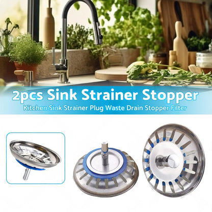 2PCS Kitchen Sink Strainer Plug Waste Drain Stopper Filter Stainless Steel.