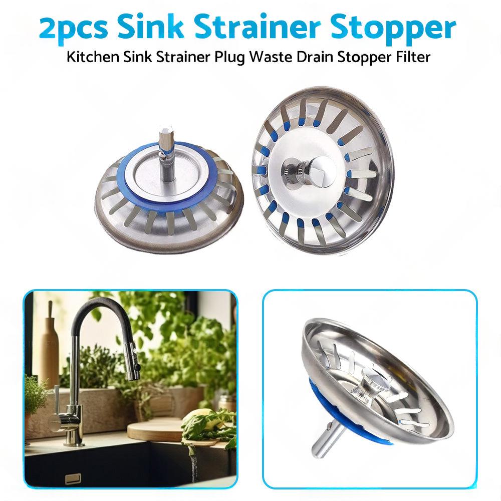 2PCS Kitchen Sink Strainer Plug Waste Drain Stopper Filter Stainless Steel.