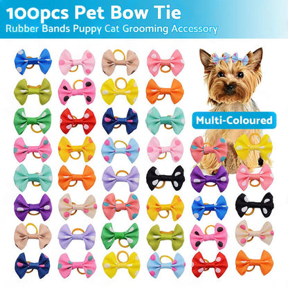 Up To 100PCS Pet Small Dog Hair Bows Rubber Bands Puppy Cat Grooming Accessory.