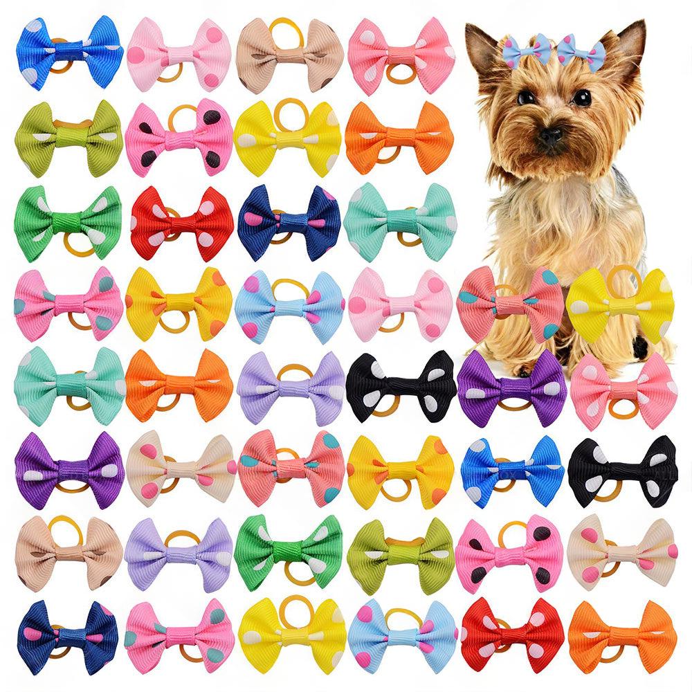 Up To 100PCS Pet Small Dog Hair Bows Rubber Bands Puppy Cat Grooming Accessory.