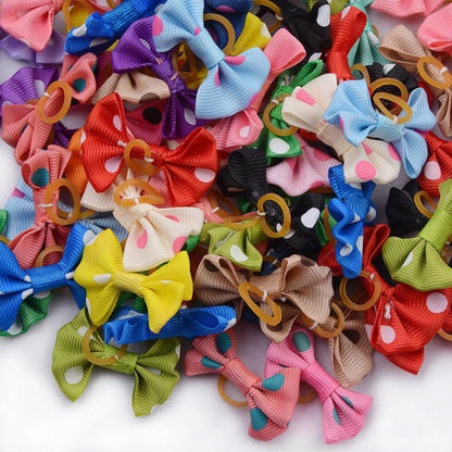Up To 100PCS Pet Small Dog Hair Bows Rubber Bands Puppy Cat Grooming Accessory.