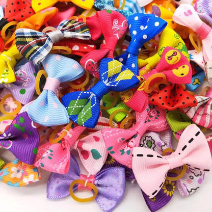 Up To 100PCS Pet Small Dog Hair Bows Rubber Bands Puppy Cat Grooming Accessory.