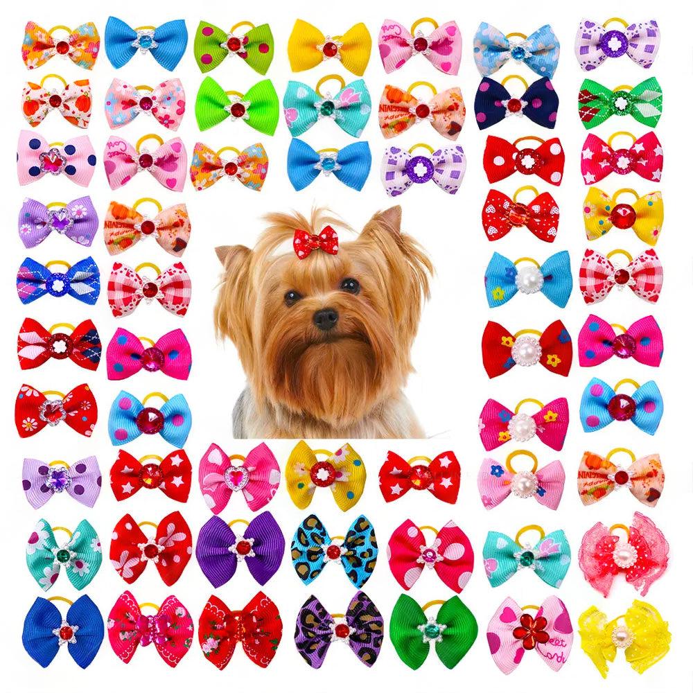 Up To 100PCS Pet Small Dog Hair Bows Rubber Bands Puppy Cat Grooming Accessory.