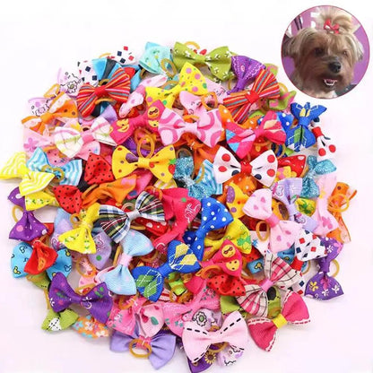 Up To 100PCS Pet Small Dog Hair Bows Rubber Bands Puppy Cat Grooming Accessory.