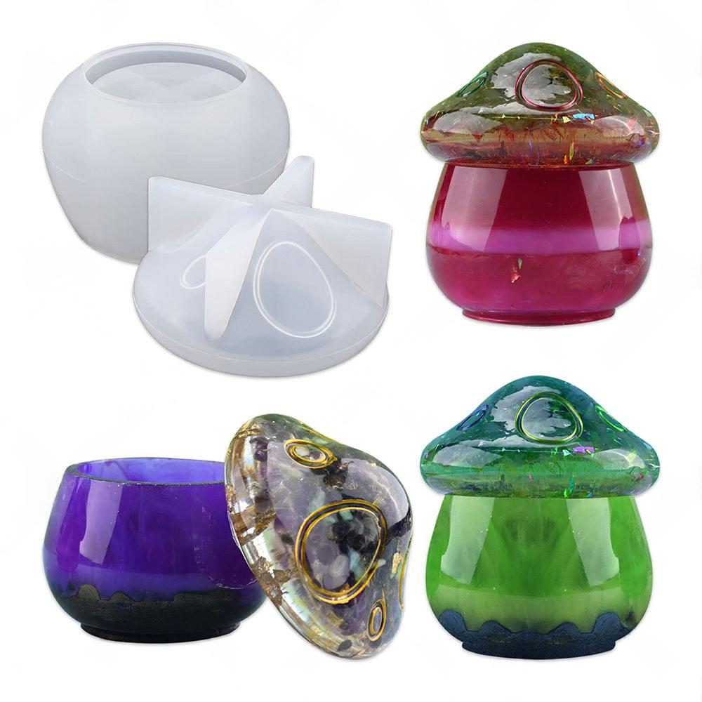 Mushroom-Shaped Jars Silicone Epoxy Resin Mold with Lid for Storage, Candy, Jewelry DIY.