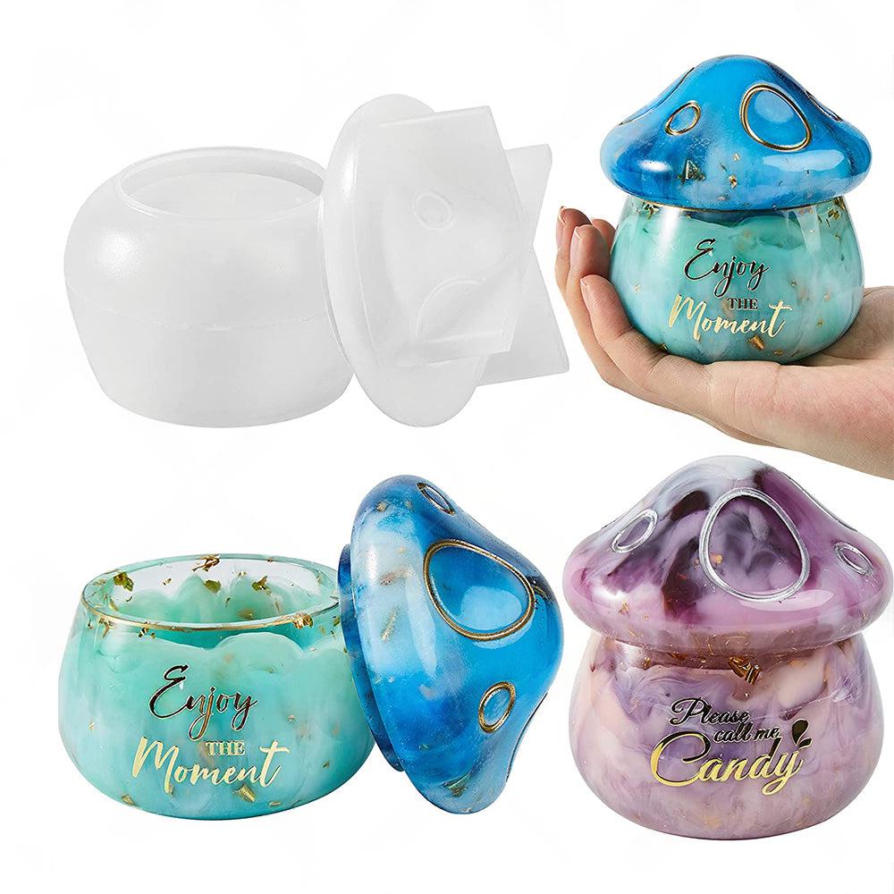 Mushroom-Shaped Jars Silicone Epoxy Resin Mold with Lid for Storage, Candy, Jewelry DIY.