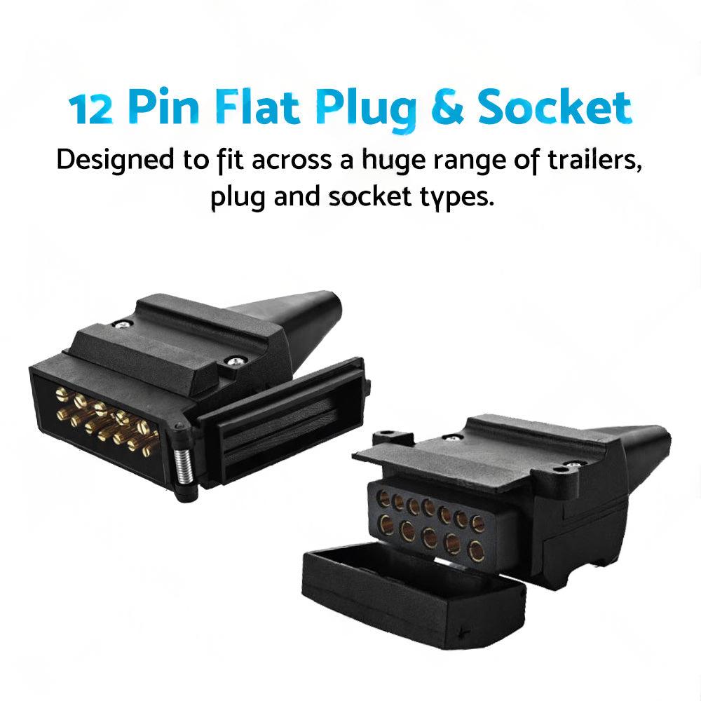 Pair 12 Pin Plug and Socket Connectors Suitable For Trailer Camper Caravan 4WD.