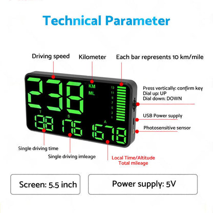 5.5'' Speedometer Odometer Display MPH KMH With Over Speeding Alarm Suitable For Universal Vehicles.