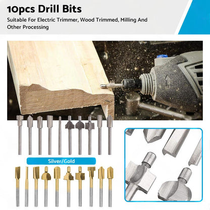 Set of 10 3mm Titanium Mini Hss Router Bit Trimmer Shank Electric Trimmer Tool.