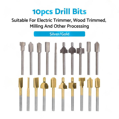 Set of 10 3mm Titanium Mini Hss Router Bit Trimmer Shank Electric Trimmer Tool.