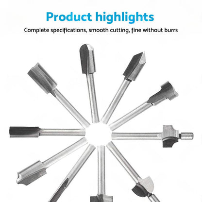 Set of 10 3mm Titanium Mini Hss Router Bit Trimmer Shank Electric Trimmer Tool.
