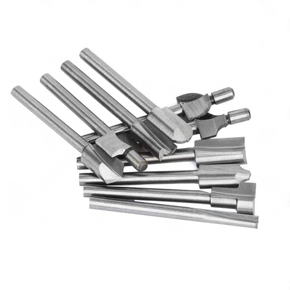 Set of 10 3mm Titanium Mini Hss Router Bit Trimmer Shank Electric Trimmer Tool.