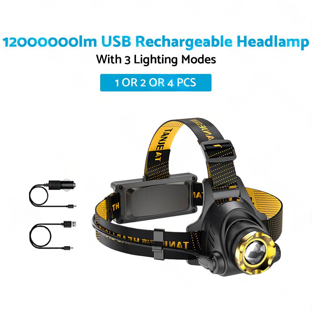 USB-Rechargeable LED Headlamp Flashlight Torch Suitable For Outdoor and Camping, 12,000,000lm.
