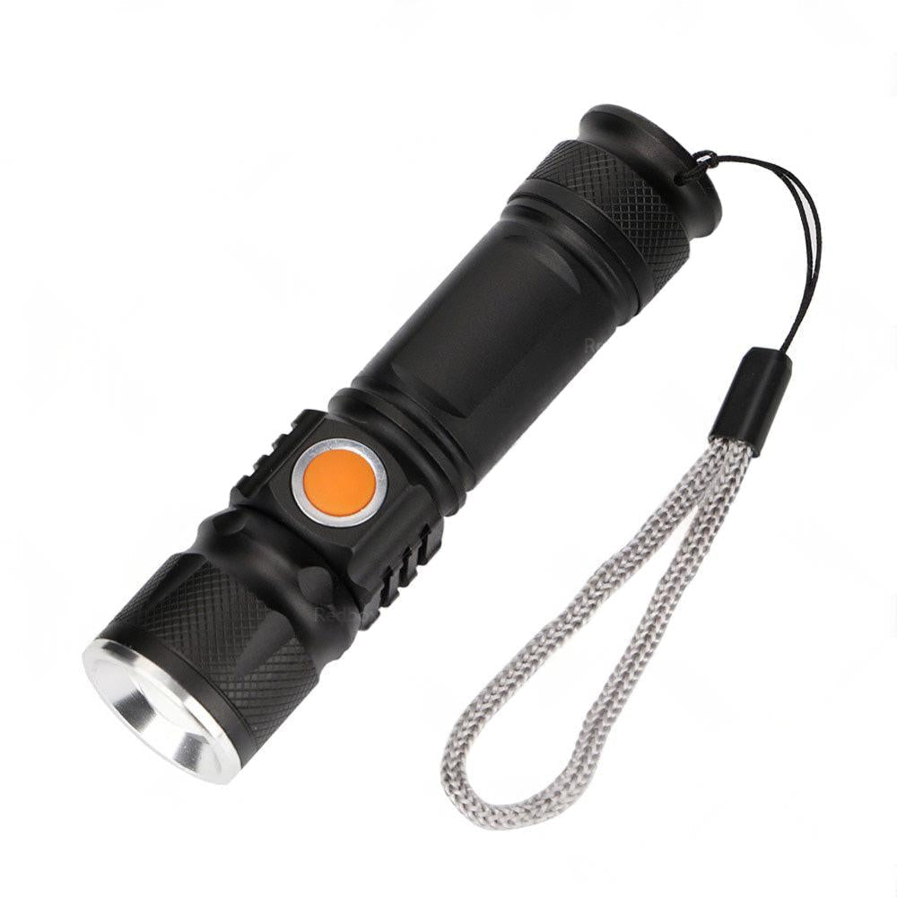 1x Black USB Rechargeable LED Flashlight Torch Suitable For Outdoor Use, Waterproof.