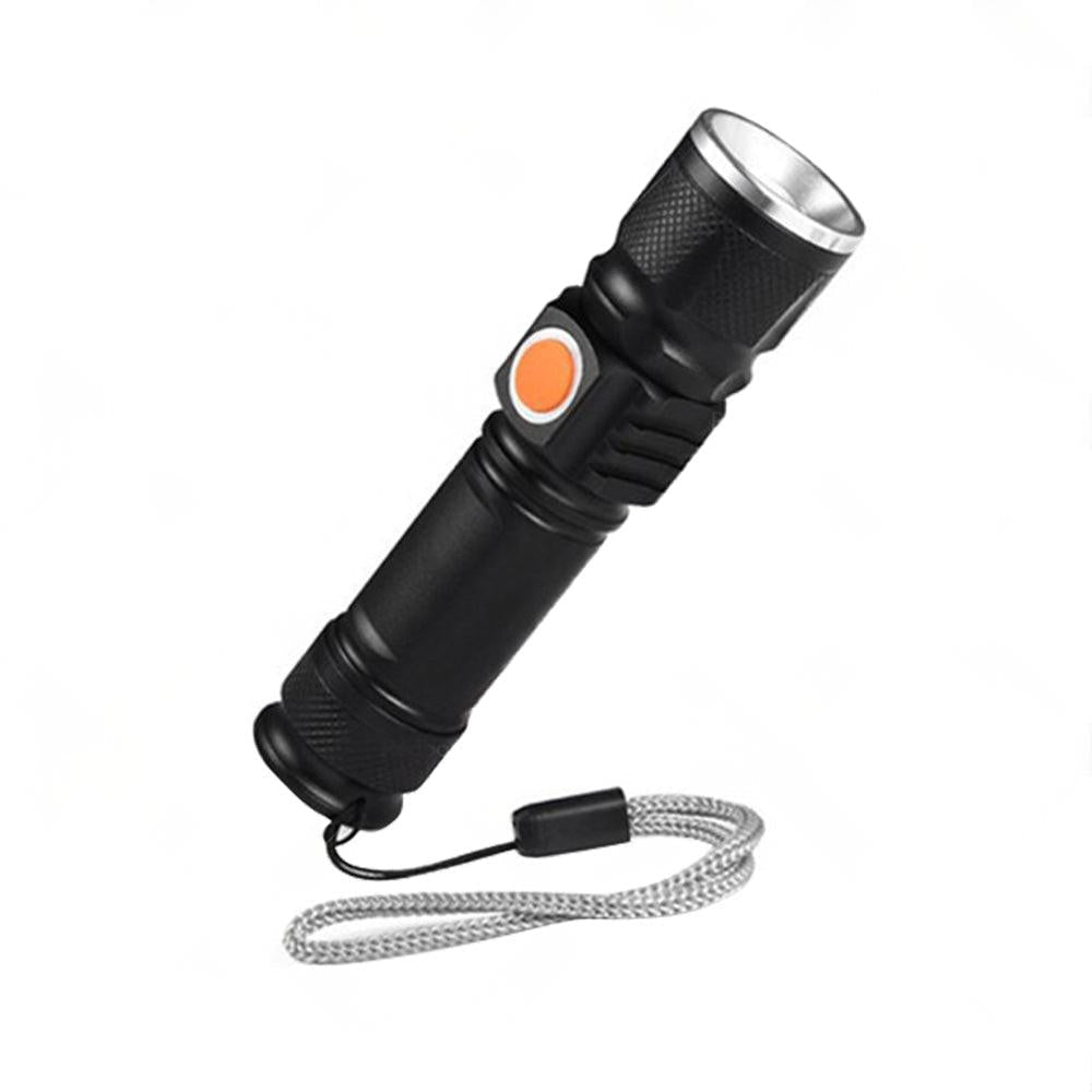 1x Black USB Rechargeable LED Flashlight Torch Suitable For Outdoor Use, Waterproof.