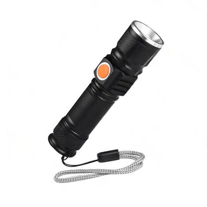 1x Black USB Rechargeable LED Flashlight Torch Suitable For Outdoor Use, Waterproof.