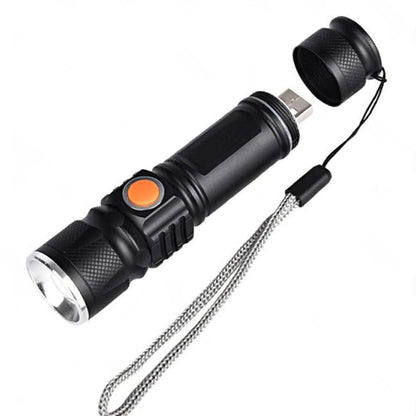 1x Black USB Rechargeable LED Flashlight Torch Suitable For Outdoor Use, Waterproof.