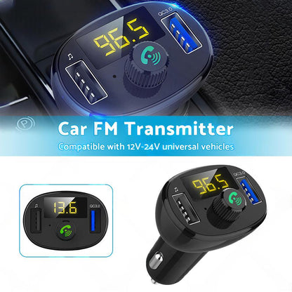 Bluetooth-5. 0 Radio Car Kit Wireless FM Transmitter Dual USB Charger MP3 Player.