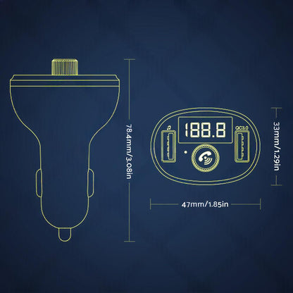 Bluetooth-5. 0 Radio Car Kit Wireless FM Transmitter Dual USB Charger MP3 Player.