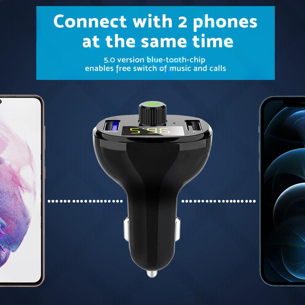 Bluetooth-5. 0 Radio Car Kit Wireless FM Transmitter Dual USB Charger MP3 Player.