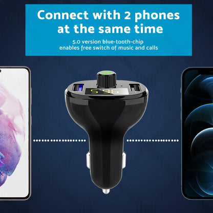 Bluetooth-5. 0 Radio Car Kit Wireless FM Transmitter Dual USB Charger MP3 Player.